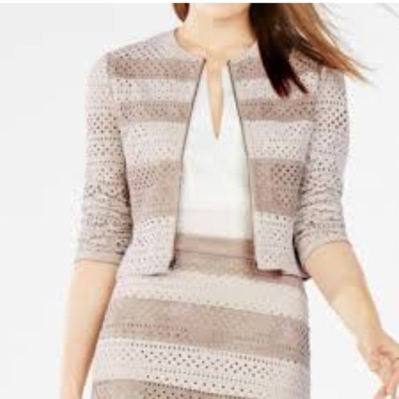 BCBG Perforated Faux Suede Zip Jacket - Picture 2 of 14